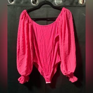 Zeagoo Pink Puff Sleeve Bodysuit